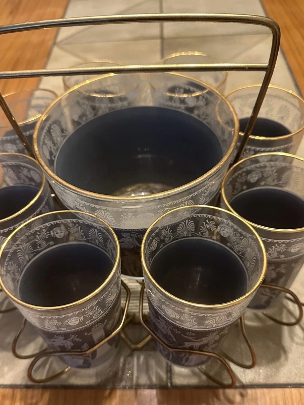 Vintage Mid Century Set of Corinthian Blue Drinkware